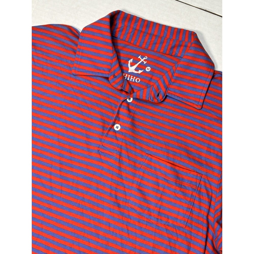 Hiho Striped Polo Shirt Mens M Red Blue Anchor Cotton Casual Preppy‎